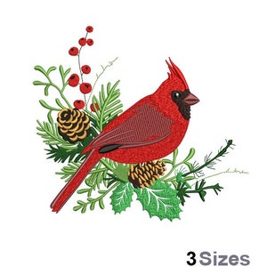 Weihnachtskardinal - Maschinenstickerei, 3 Größen, Dekorationsstickerei, Roter Kardinal Design