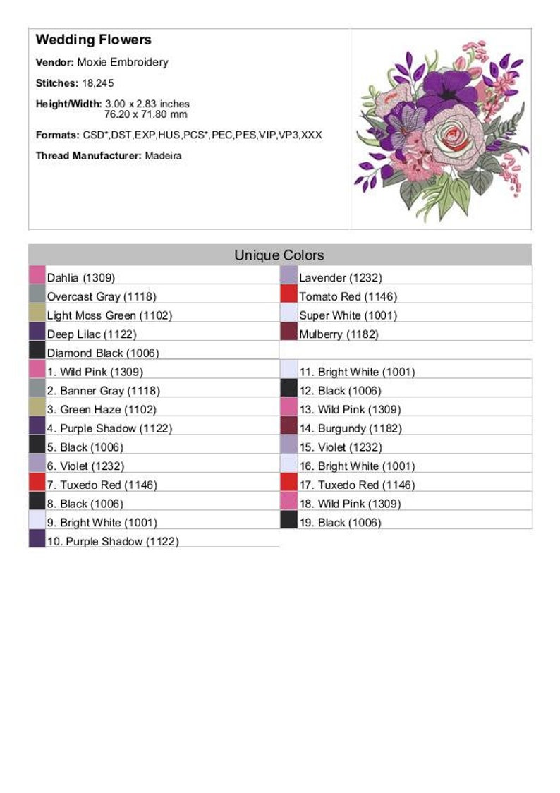 Wedding Flowers - Machine Embroidery Design - 3 Sizes, Purple Floral ...