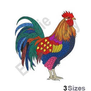 Colorful Rooster - Machine Embroidery Design - 3 Sizes, Kitchen Rooster Embroidery Pattern, Chicken Embroidery Design