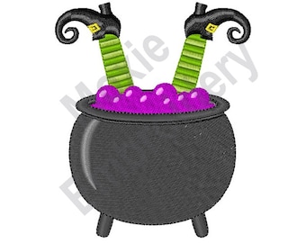 Witch In Cauldron - Machine Embroidery Design, Halloween Witch Legs Embroidery Pattern, Halloween Witch Cauldron Embroidery Design