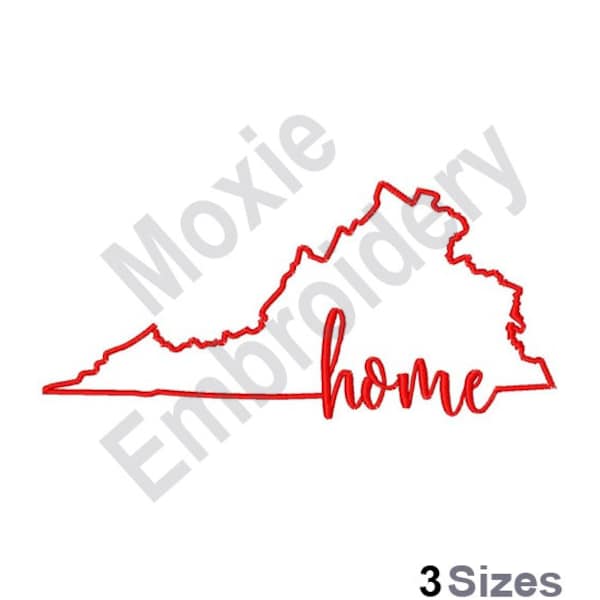 Virginia Home - Machine Embroidery Design, Virginia State Map Embroidery Pattern, Virginia Map Outline Embroidery Design, American State