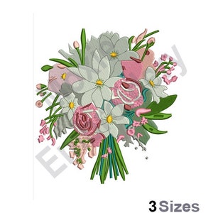 Hochzeitsstrauß - Maschinenstickerei, 3 Größen, Hochzeitsblumen Stickmuster, Blumenarrangement Stickerei, rosa Rosen Design