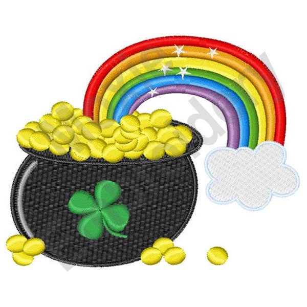 Pot Of Gold - Machine Embroidery Design, Leprechaun's Pot Embroidery Pattern, Rainbow Pot Of Gold Embroidery Design