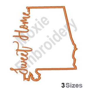 Sweet Home Alabama - motif de broderie Machine, motif de broderie carte de l'État de l'Alabama, contour de l'État américain, contour de la carte de l'État de l'Alabama