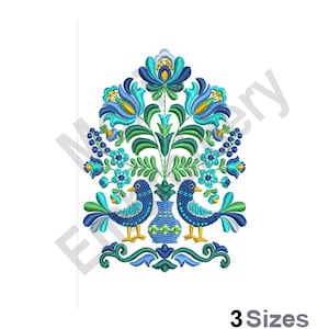 Floral Birds - Machine Embroidery Design, Folk Art Flowers And Birds Embroidery Pattern, Jacobean Decoration Design, Flower Vase Embroidery