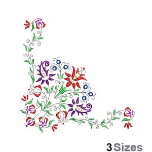 Flower Corner - Machine Embroidery Design - 3 Sizes, Folk Art Flowers Embroidery Pattern, Spring Wildflowers Embroidery, Floral Corner