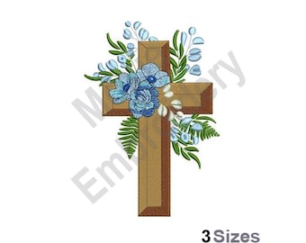 Floral Cross - Machine Embroidery Design - 3 Sizes, Christian Cross Embroidery Pattern, Religious Embroidery, Flower Cross Embroidery Design