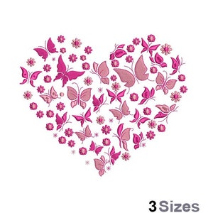 Schmetterlinge & Blumen Herz - Stickdatei, Maschinenstickerei, 3 Größen, Frühling Schmetterling Liebe Stickmuster, Blumenherz Stickdatei