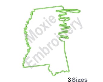 Mississippi Home - Machine Embroidery Design, Mississippi State Map Outline, Mississippi Embroidery Pattern, American State, USA State Map