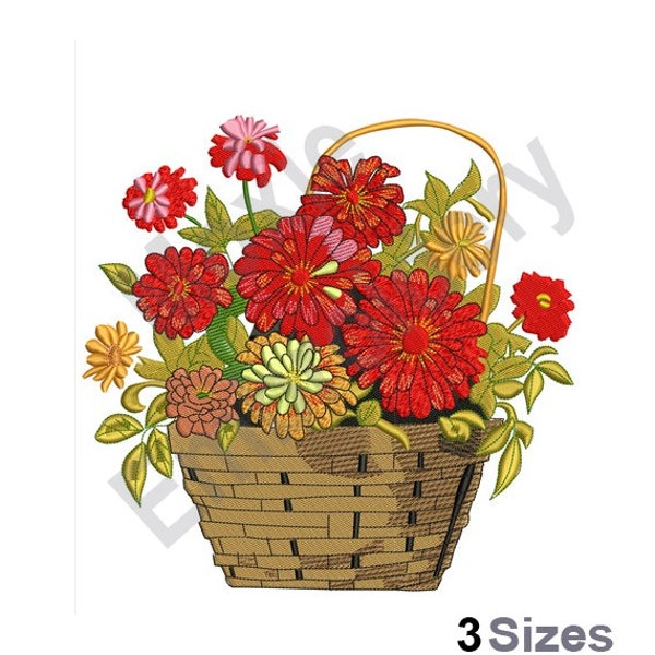 Flower Basket - Machine Embroidery Design - 3 Sizes, Floral Basket Embroidery Pattern, Wedding Flowers Embroidery Design, Floral Arrangement