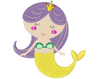 Little Girl Mermaid - Machine Embroidery Design