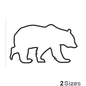 May include: Outline of a bear walking, in black on a white background. The image has the text "2 Sizes" below the bear.