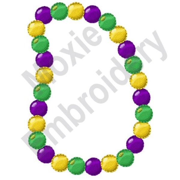 Mardi Gras Beads - Machine Embroidery Design, Mardi Gras Necklace Embroidery Pattern, Purple Gold Green Beads Embroidery Design