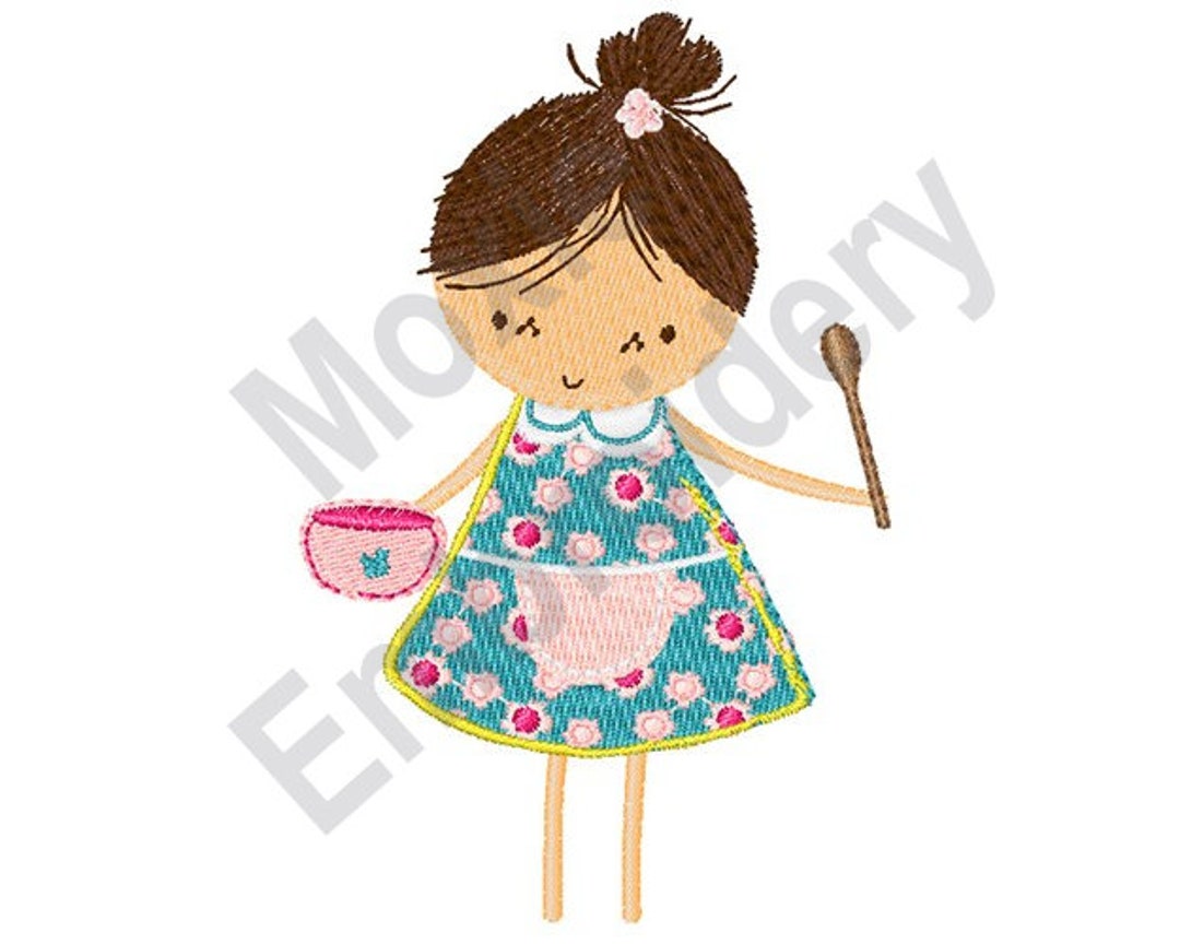 Baking Little Girl Machine Embroidery Design, Stick Figure Girl