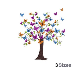 Butterfly Tree - Machine Embroidery Design - 3 Sizes, Colored Butterflies Embroidery Pattern, Spring Butterfly Embroidery Design