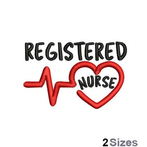 May include: Black and red embroidery design with the text "REGISTERED NURSE" and a heart with a heartbeat line.