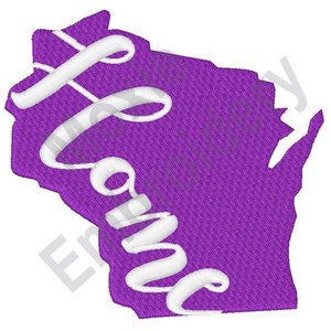 Wisconsin Home - Design de bordado à máquina, Padrão de bordado de mapa de Wisconsin, Bordado de mapa do estado de Wisconsin, Design do estado americano