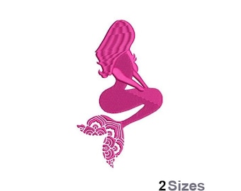 Mermaid - Machine Embroidery Design - 2 Sizes, Mermaid Girl Silhouette Embroidery Pattern, Mermaid Tail Embroidery Design, Cute Pink Mermaid