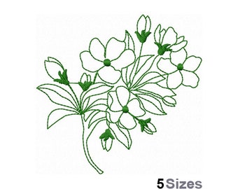 Dogwood Blooms Outline - Machine Embroidery Design - 5 Sizes, Dogwood Flowers Embroidery Pattern, Floral Outline Embroidery Design