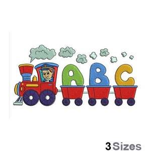 Tren ABC con conductor - Diseño de bordado a máquina - 3 tamaños, patrón de bordado de tren para niños, bordado de tren de juguete, tren de letras