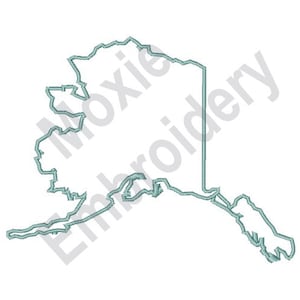 Carte de l'État de l'Alaska - motif de broderie Machine, motif de broderie contour de l'Alaska, motif de broderie contour de l'État de l'Alaska, conception de carte de l'État de l'Alaska