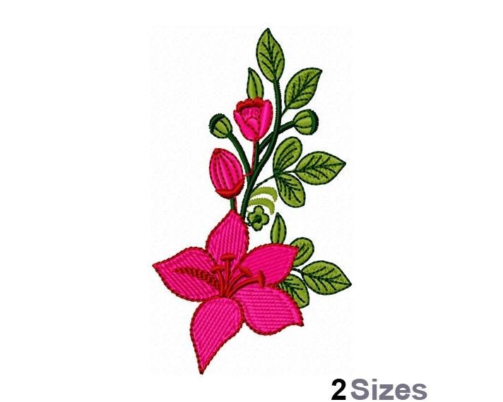 Tropical Hibiscus Spray - Machine Embroidery Design - 2 Sizes, Red
