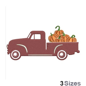 Pumpkin Truck - Machine Embroidery Design - 3 Sizes, Autumn Pumpkin Harvest Embroidery Pattern, Vintage Pickup Truck Embroidery Design