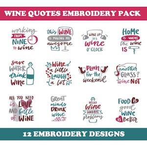 Wine Quotes (12 Designs) - Machine Embroidery Designs Bundle
