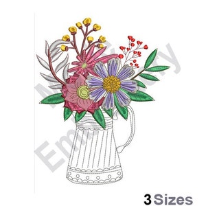 Floral Bouquet In Vase - Machine Embroidery Design - 3 Sizes, Rustic Flower Vase Embroidery Pattern, Wildflowers Arrangement Embroidery