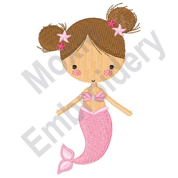 Brunette Mermaid - Machine Embroidery Design, Mermaid Girl Embroidery Pattern, Little Mermaid Embroidery Design