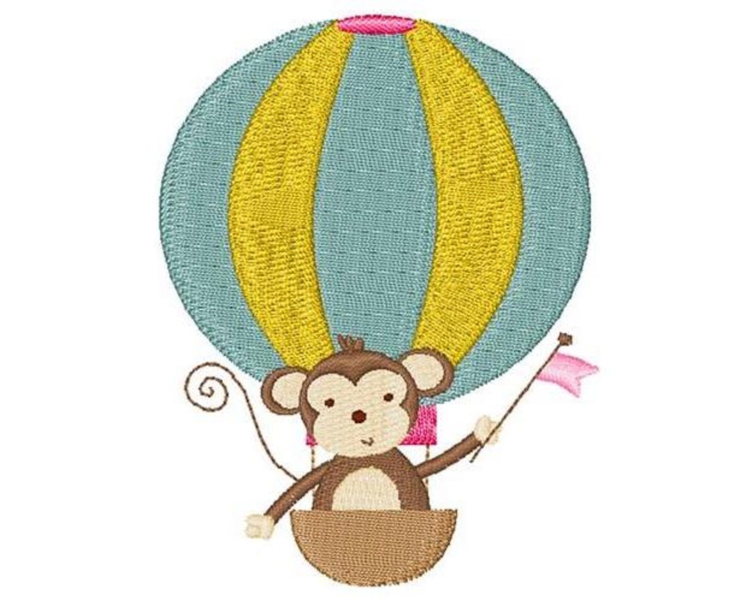 Hot Air Ballooning Monkey - Machine Embroidery Design - Etsy