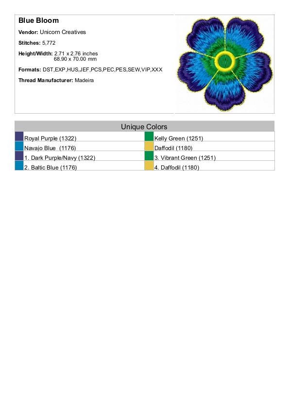 Blue Bloom - Machine Embroidery Design - 6 Sizes, Blue Flower ...