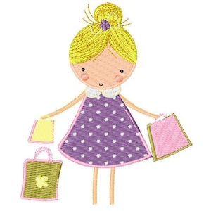 Niña rubia de compras - Diseño de bordado a máquina