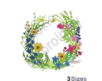 Wreath Of Flowers - Machine Embroidery Design - 3 Sizes, Floral Wreath Embroidery Design, Wildflowers Wreath Embroidery Design