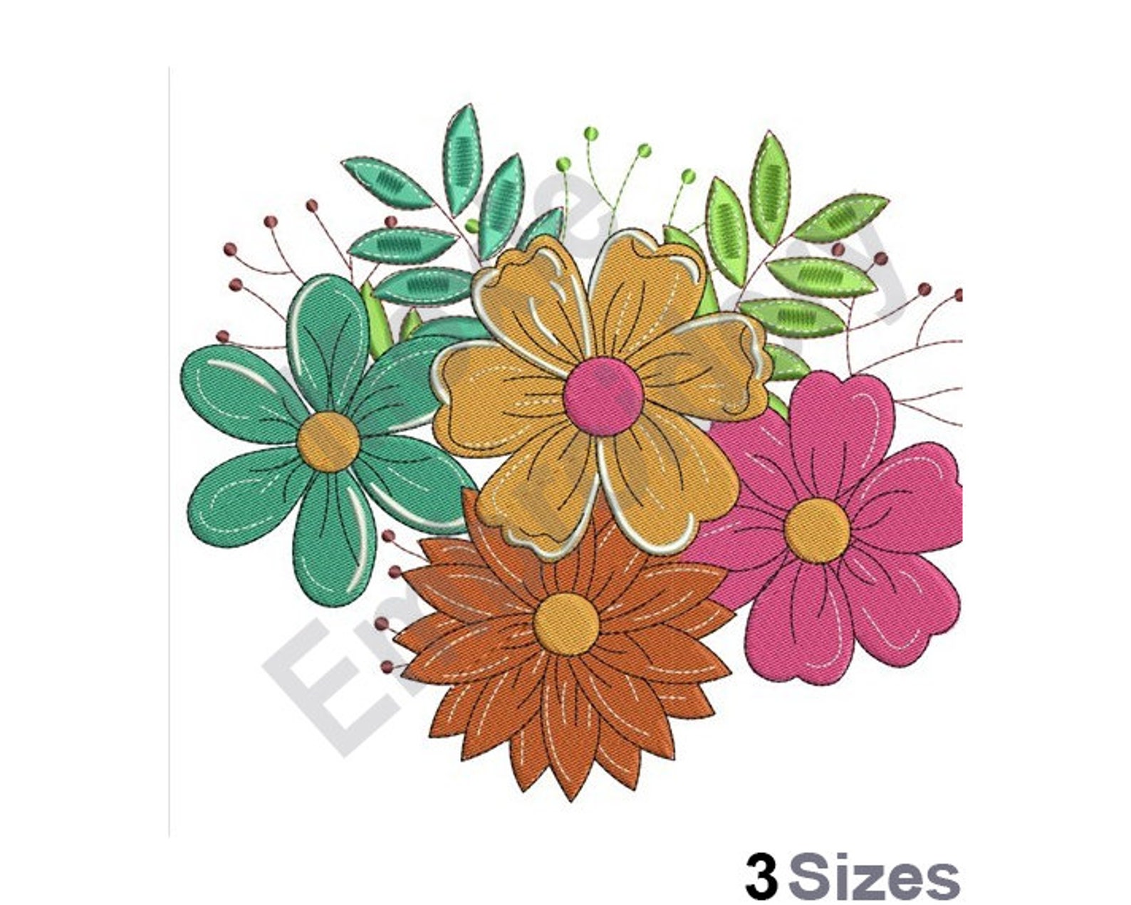 Flowers Bouquet - Machine Embroidery Design - 3 Sizes, Floral ...