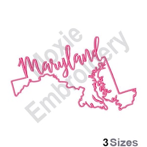 Motif de broderie Machine de carte de l'État du Maryland, motif de broderie contour de carte de l'État du Maryland, broderie de l'État américain, conception de carte de l'État du Maryland