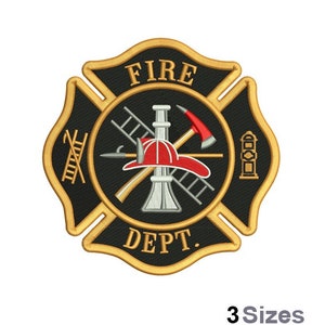 Fire Department Logo - Machine Embroidery Design - 3 Sizes, Firefighter Helmet Embroidery Pattern, Fireman Maltese Cross Embroidery Design