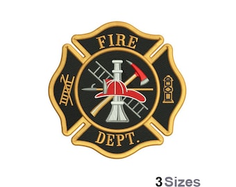 Fire Department Logo - Machine Embroidery Design - 3 Sizes, Firefighter Helmet Embroidery Pattern, Fireman Maltese Cross Embroidery Design