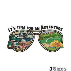 Time For Adventure - Machine Embroidery Design - 3 Sizes, Camping Tent Scene Embroidery Pattern, Camper Trailer Embroidery, Mountain Scene