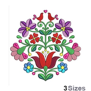 Folk Art Flowers - Maschinenstickerei, Maschinenstickerei, Blumenarrangement-Stickmuster, Blumenvögel, Folk Art, Stickdatei