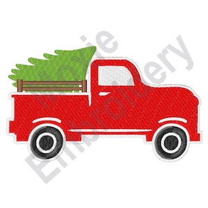 Truck With Christmas Tree Truck - Machine Embroidery Design, Xmas Tree Embroidery Design, Red Pickup Truck Embroidery Design