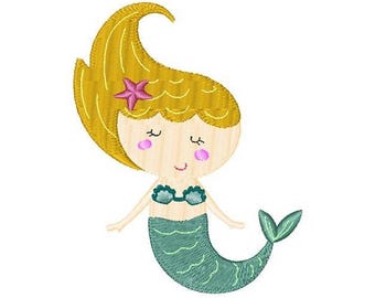 Little Girl Mermaid - Machine Embroidery Design