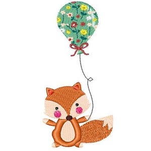 Baby Fox With Balloon - Machine Embroidery Design