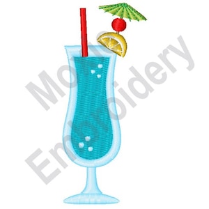 Tropical Drink - Machine Embroidery Design, Blue Hawaii Cocktail Embroidery Pattern, Blue Hawaiian Drink Embroidery Design