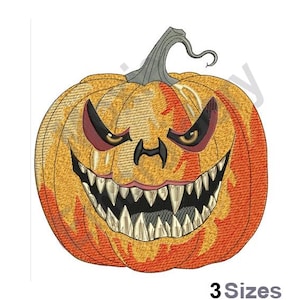 Evil Pumpkin - Machine Embroidery Design - 3 Sizes, Halloween Pumpkin Embroidery Pattern, Scary Jack-O-Lantern Pumpkin Embroidery Design