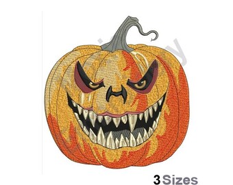 Evil Pumpkin - Machine Embroidery Design - 3 Sizes, Halloween Pumpkin Embroidery Pattern, Scary Jack-O-Lantern Pumpkin Embroidery Design
