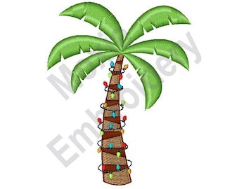 Christmas Palm Tree - Machine Embroidery Design, Christmas Tree Embroidery Pattern, Palm Tree Embroidery, Christmas String Lights Design