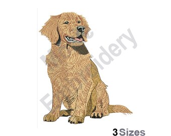 ゴールデンレトリバーの子犬 - 機械刺繍デザイン - 3サイズ、座って