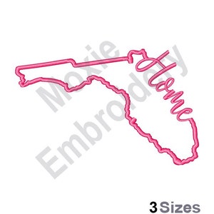 Florida Home - machineborduurwerkontwerp, borduurpatroon kaart staat Florida, borduurpatroon Amerikaanse staat, kaartontwerp staat Florida