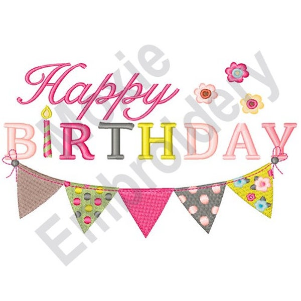 Happy Birthday Banner - Machine Embroidery Design, Pennant Banner Embroidery Pattern, Birthday Party Decoration Embroidery Design
